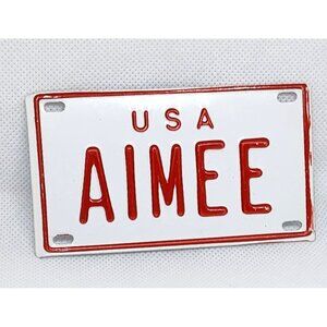 U.S.A Aimee Personalized White Red Collectible Mini License Bicycle Bike Plate